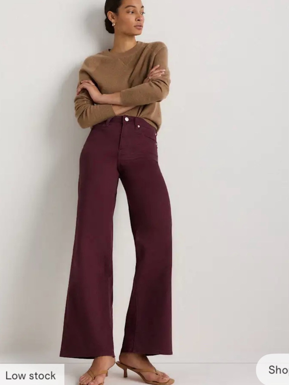 Quince Bella Stretch Wide Leg Jeans in Wine Tasting Red (Short Length)